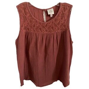 Knox Rose Top Blouse XXL  Coral Orange Boho Peasant Hippie Minimal 100% Cotton